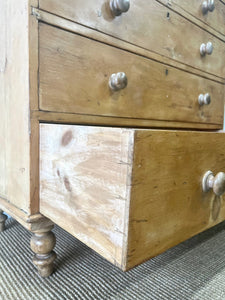 A Large English Pine Chest of Drawers Dresser on Tulip Feet c1890