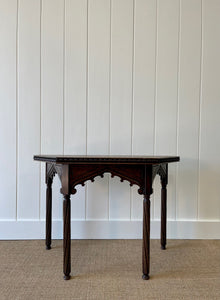 Antique English Country Solid Oak 19th Century Gothic Inspired Console Table