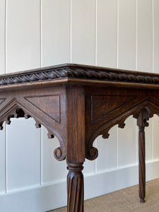 Antique English Country Solid Oak 19th Century Gothic Inspired Console Table