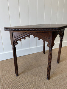 Antique English Country Solid Oak 19th Century Gothic Inspired Console Table