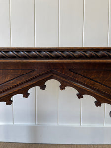 Antique English Country Solid Oak 19th Century Gothic Inspired Console Table