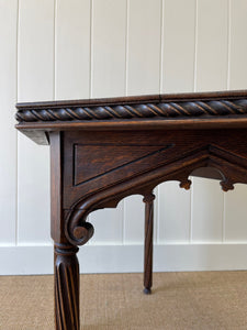 Antique English Country Solid Oak 19th Century Gothic Inspired Console Table