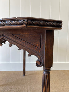 Antique English Country Solid Oak 19th Century Gothic Inspired Console Table