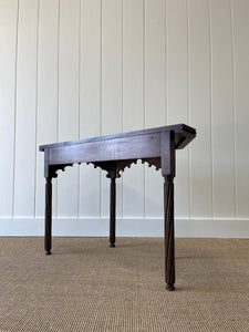 Antique English Country Solid Oak 19th Century Gothic Inspired Console Table