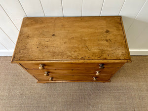 An Antique English Pine Chest of Drawers Dresser with Wooden Knobs c1890