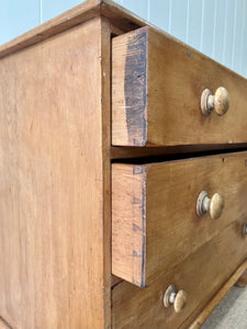 An Antique English Pine Chest of Drawers Dresser with Wooden Knobs c1890