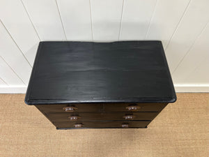 A Small English Ebonized Black Chest of Drawers/Dresser on Tulip Feet c1890