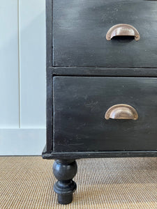 A Small English Ebonized Black Chest of Drawers/Dresser on Tulip Feet c1890