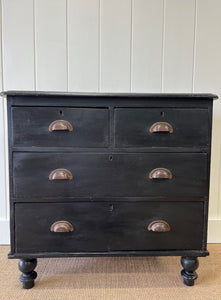 A Small English Ebonized Black Chest of Drawers/Dresser on Tulip Feet c1890