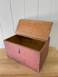 Antique Pink Painted Pine Box c1890