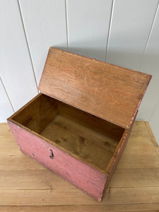 Antique Pink Painted Pine Box c1890