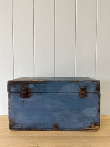 Antique Blue Painted Pine Box c1890