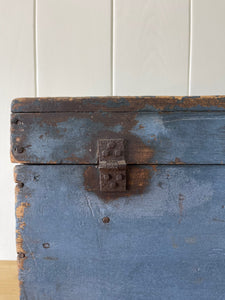 Antique Blue Painted Pine Box c1890