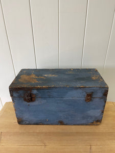 Antique Blue Painted Pine Box c1890