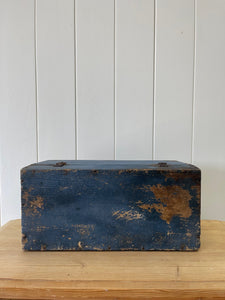 Antique Blue Painted Pine Box c1890