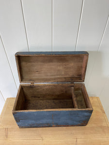 Antique Blue Painted Pine Box c1890