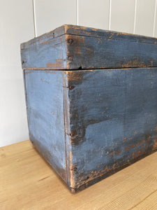 Antique Blue Painted Pine Box c1890