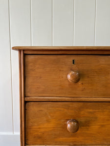 An Antique English Pine Chest of Drawers Dresser with Wooden Knobs c1890