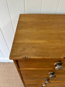 A Large Antique English Pine Chest of Drawers Dresser with Black Wooden Knobs c1890