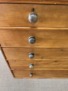 A Large Antique English Pine Chest of Drawers Dresser with Black Wooden Knobs c1890