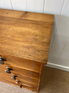 A Large Antique English Pine Chest of Drawers Dresser with Black Wooden Knobs c1890