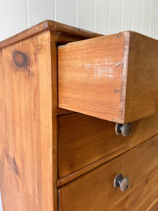 A Large Antique English Pine Chest of Drawers Dresser with Black Wooden Knobs c1890