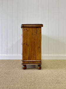 A Charming English Pine Chest of Drawers Dresser with Wooden Knobs and Ball Feet c1890