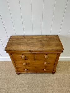 A Charming English Pine Chest of Drawers Dresser with Wooden Knobs and Ball Feet c1890