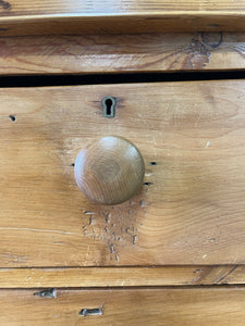 A Charming English Pine Chest of Drawers Dresser with Wooden Knobs and Ball Feet c1890