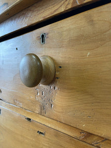 A Charming English Pine Chest of Drawers Dresser with Wooden Knobs and Ball Feet c1890