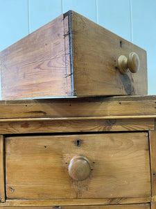 A Charming English Pine Chest of Drawers Dresser with Wooden Knobs and Ball Feet c1890