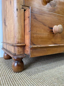 A Charming English Pine Chest of Drawers Dresser with Wooden Knobs and Ball Feet c1890