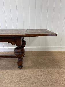 An English Country Oak Cup and Cover Draw Leaf Dining Table c1890