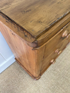 A Charming English Pine Chest of Drawers Dresser with Wooden Knobs and Ball Feet c1890