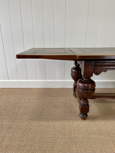 An English Country Oak Cup and Cover Draw Leaf Dining Table c1890