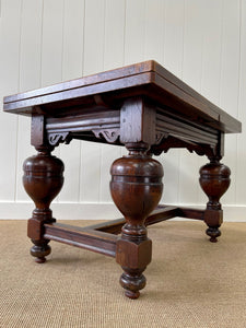 An English Country Oak Cup and Cover Draw Leaf Dining Table c1890