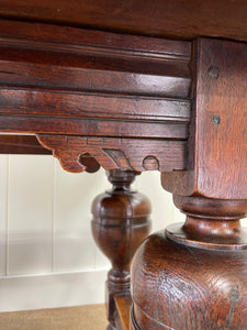 An English Country Oak Cup and Cover Draw Leaf Dining Table c1890