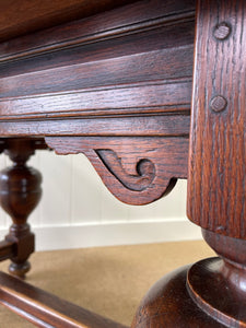 An English Country Oak Cup and Cover Draw Leaf Dining Table c1890