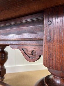 An English Country Oak Cup and Cover Draw Leaf Dining Table c1890