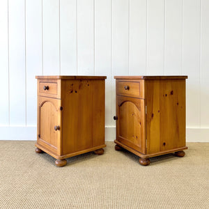 A Charming Pair of Antique English Pine Nightstands