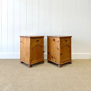 A Charming Pair of Antique English Pine Nightstands