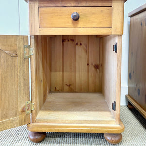 A Charming Pair of Antique English Pine Nightstands