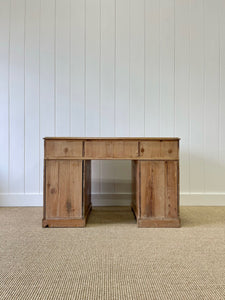 Antique English Pine Pedestal Desk with Swan Neck Brasses c1890