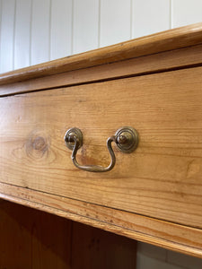 Antique English Pine Pedestal Desk with Swan Neck Brasses c1890