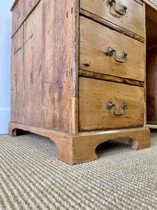 Antique English Pine Pedestal Desk with Swan Neck Brasses c1890