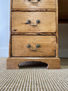 Antique English Pine Pedestal Desk with Swan Neck Brasses c1890