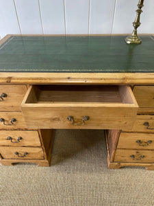 Antique English Pine Pedestal Desk with Swan Neck Brasses c1890