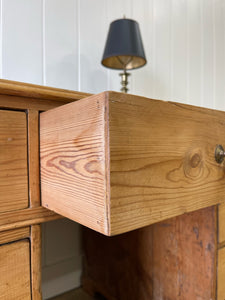 Antique English Pine Pedestal Desk with Swan Neck Brasses c1890