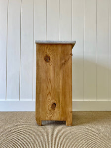 A Happy English Pine Nightstand with Marble Top c1890