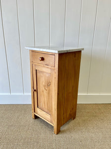 A Happy English Pine Nightstand with Marble Top c1890